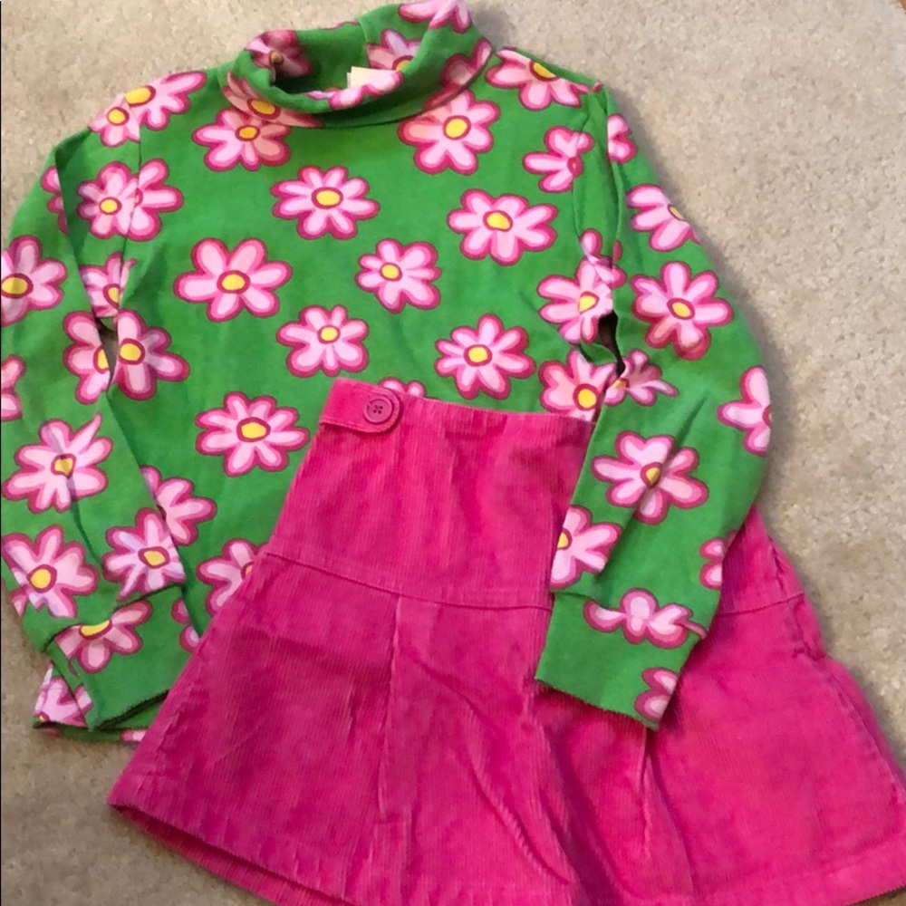 3 PC Girl 5/6 5T long sleeve top skirt scrunchie